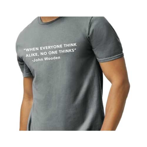 Think Different Graphic Tee “When Everyone Thinks Alike, No One Thinks” front graphic