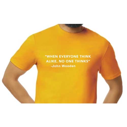 Think Different Graphic Tee “When Everyone Thinks Alike, No One Thinks” front graphic