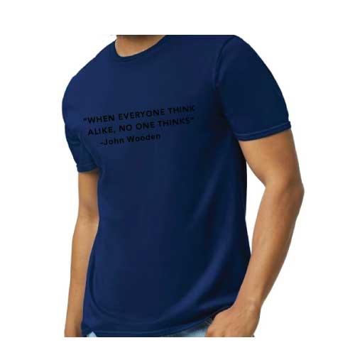 Think Different Graphic Tee “When Everyone Thinks Alike, No One Thinks” front graphic